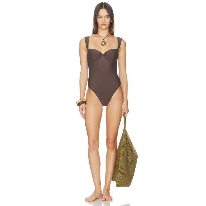 Simkhai 【 Kyle Bustier One Piece Swimsuit Women Chocolate 】 水泳着 レディース