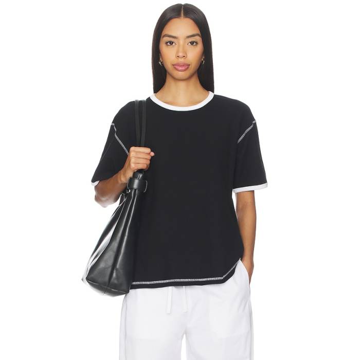 Aya Muse 【 Waffle T Shirt Women Black 】 ワーヘル レディース 黒いこと 黒いこと