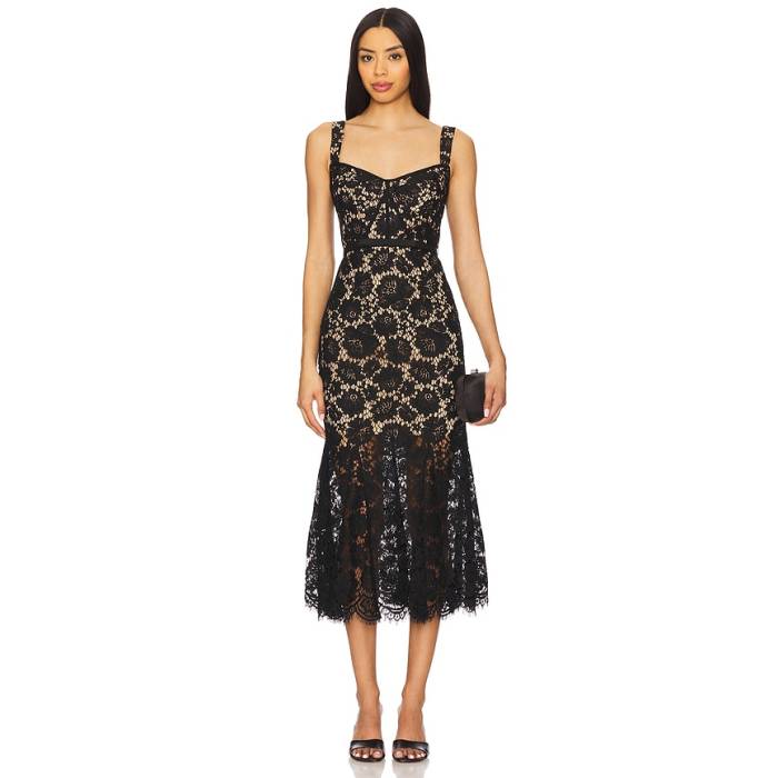 Self-Portrait 【 Fine Lace Midi Dress Women Black 】 御召しもの レディース 黒いこと 黒いこと