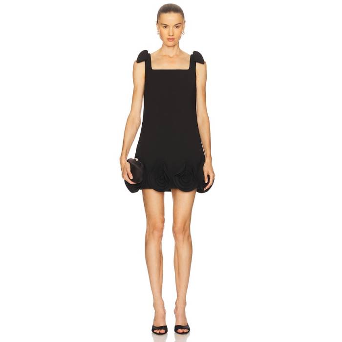 Self-Portrait 【 Crepe 3D Flower Mini Dress Women Black 】 縮緬 お召しもの レディース 黒いこと 黒いこと