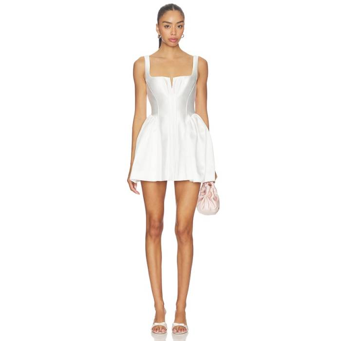 Self-Portrait 【 White Taffeta Flared Mini Dress Women White 】 白いこと 白いこと 御召しもの レディース 白いこと 白いこと