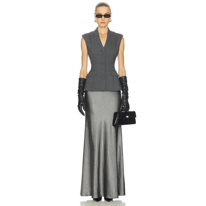 Self-Portrait 【 Tailored Satin Maxi Dress Women Grey 】 繻子 御召しもの レディース 薄墨色 薄墨色