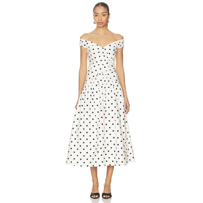 Self-Portrait 【 Polka Dot Cotton Midi Dress Women Cream 】 御召しもの レディース 皮膚軟化剤