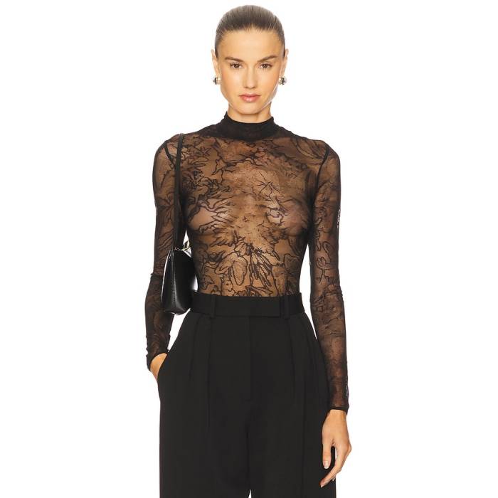 David Koma 【 Floral Lace Long Sleeve Bodysuit Women Black 】 Sleeve 捩り 上半身背広 レディース 黒いこと 黒いこと