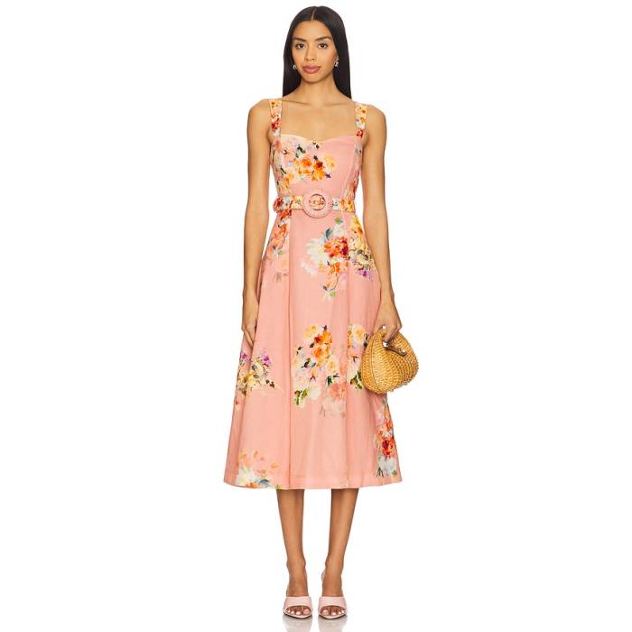 Hemant And Nandita 【 Midi Dress With Buckle Belt Women Peach Floral 】 お召しもの バックル 胴締め レディース