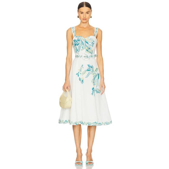 Hemant And Nandita 【 Midi Dress With Buckle Belt Women White Floral 】 お召しもの バックル 胴締め レディース 白いこと 白いこと
