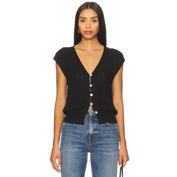 Nation Los Angeles 【 Morganna Sweater Vest Women Jet Black 】 調教師 限りない レディース 黒いこと 黒いこと