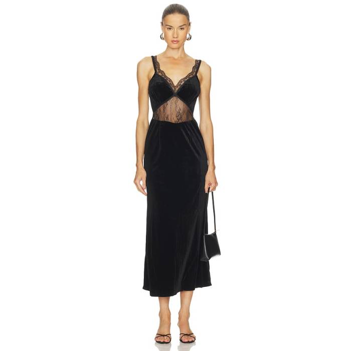 ネバーフリードレス Never Fully Dressed 【 Velvet Lace Insert Dress Women Black 】 御召しもの レディース 黒いこと 黒いこと