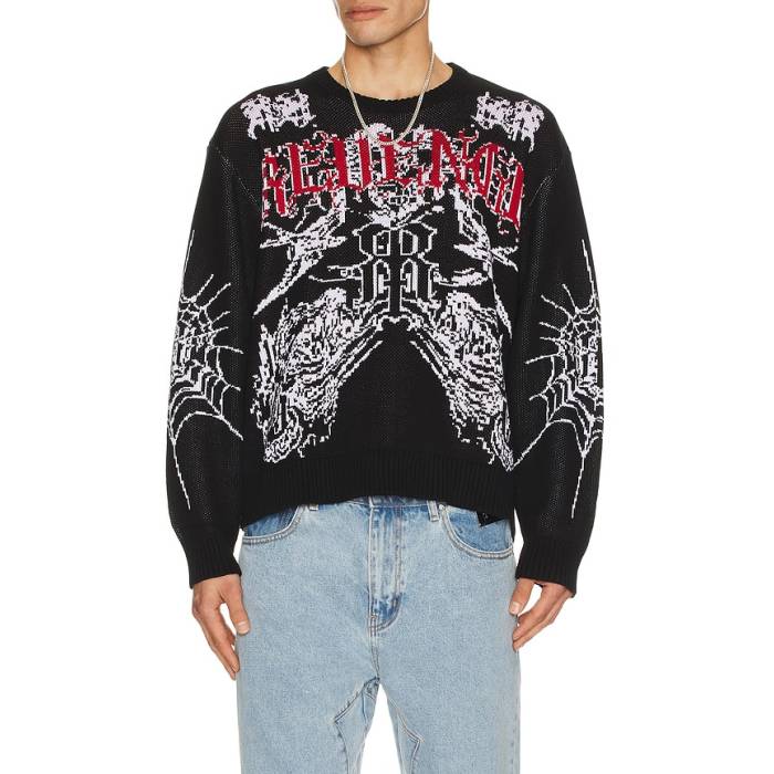 Revenge 【 Prison Tattoo Knit Sweater Men Black 】 編み物 調教師 メンズ 黒いこと 黒いこと