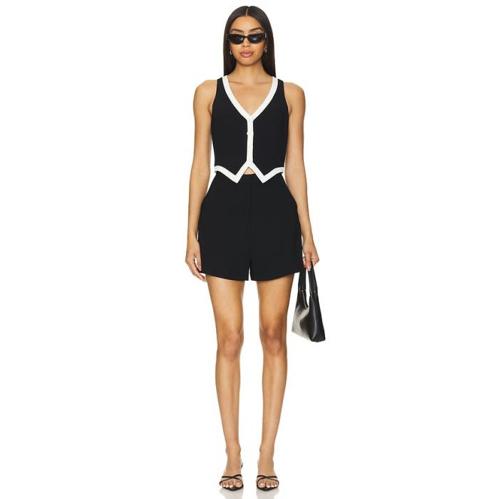 アマンダアプリチャード Amanda Uprichard 【 Regan Romper Women Black &Amp; Ivory 】 ロンパース レディース 黒色 ブラック アイボリー｜スニケス