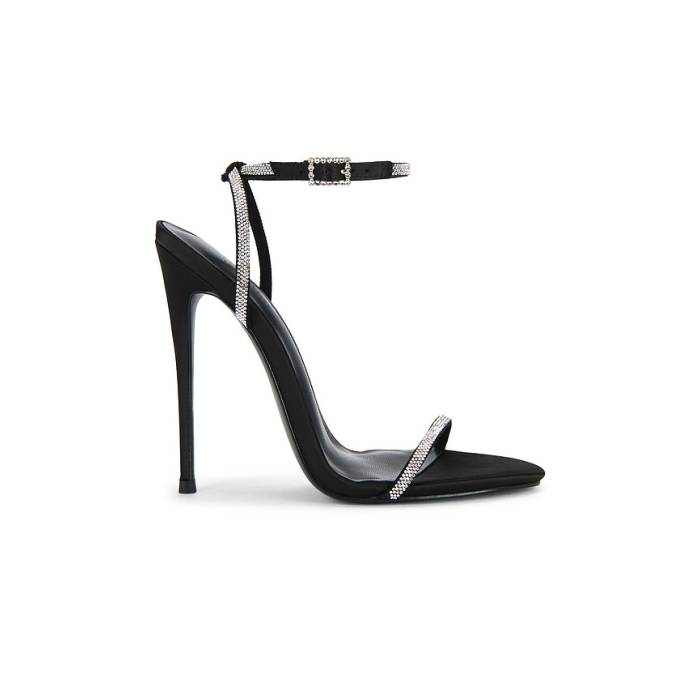 Femme La 【 Niched Diamonds Sandal Women Black Satin 】 レディース 黒いこと 黒いこと 繻子