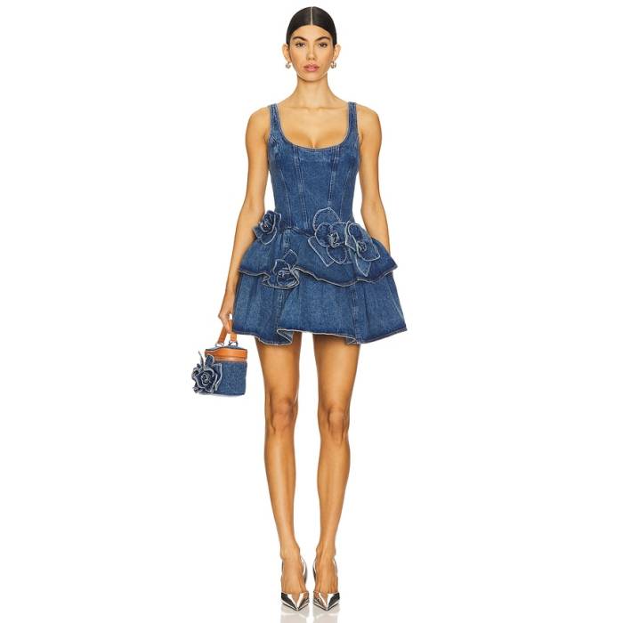 Aknvas 【 Devyn Saxe Blue Denim Ruffle Dress Women Saxe Blue 】 青碧 青碧 ジーンズ 御召しもの レディース 青碧 青碧
