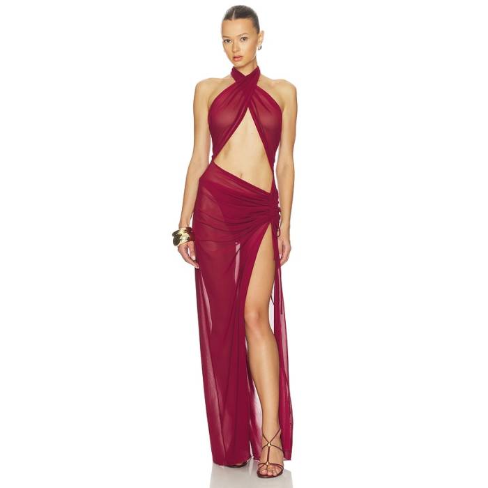Kim Shui 【 X Revolve Mesh Wrap Gown Women Ruby Red 】 wrap さあ美 レディース Red 赤・赤いこと