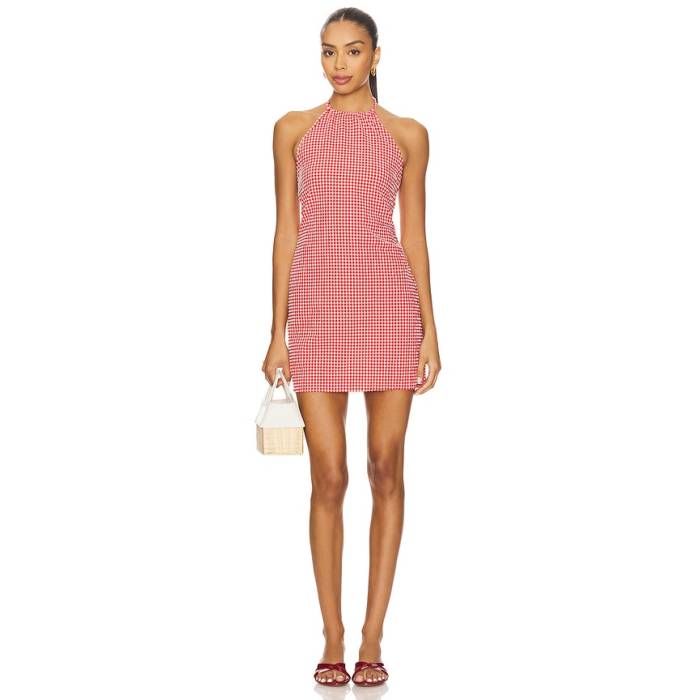 Hunza G 【 Halter Neck Mini Dress Women Red Gingham 】 お召しもの レディース Red 赤・赤いこと ドレス-レディースファッション