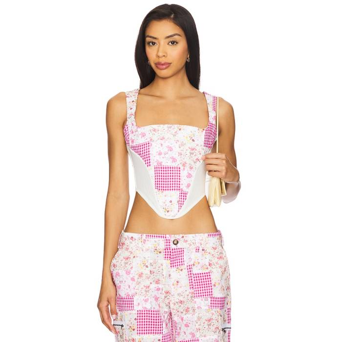 Guizio 【 Mina Patchwork Corset Women Pink Multi 】 レディース pink サクラ色