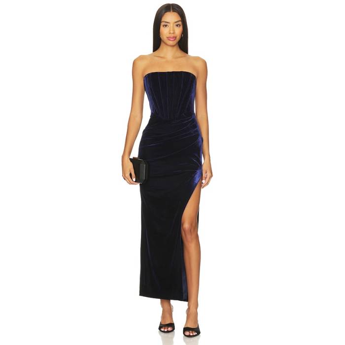 バルドット Bardot 【 X Revolve Everlasting Velour Midi Dress Women Navy 】 ベロア ドレス レディース 紺色 ネイビー|スニケス