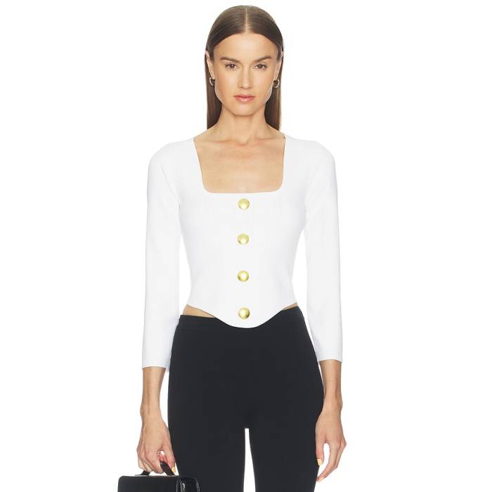 L\u0027agence 【 Sasha 3/4 Knit Corset Top Women Ivory \u0026Amp; Gold 】 編み物 レディース 象牙色 ゴールド