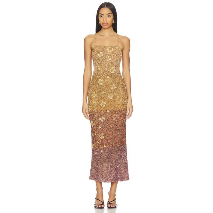 La Fuori 【 Alessia Sovereign Ombre Midi Dress Women Oscar Gold 】 お召しもの レディース ゴールド