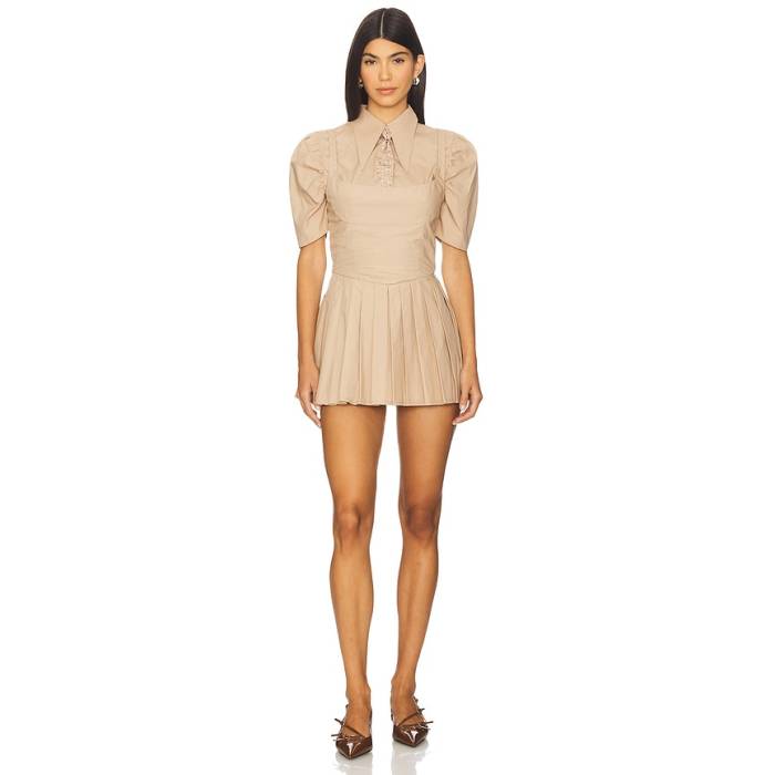 La Fuori 【 Alena Pleated Mini Dress Women Cuban Sand 】 お召しもの レディース キューバ共和国ン 砂色・沙子