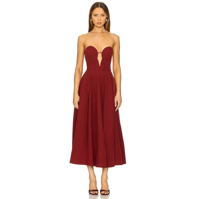 バル一点 Bardot 【 X Revolve Opal Volume Midi Dress Women Burgundy 】 お召しもの レディース ブドウ酒色・バーガンディー レディースファッション-ドレス