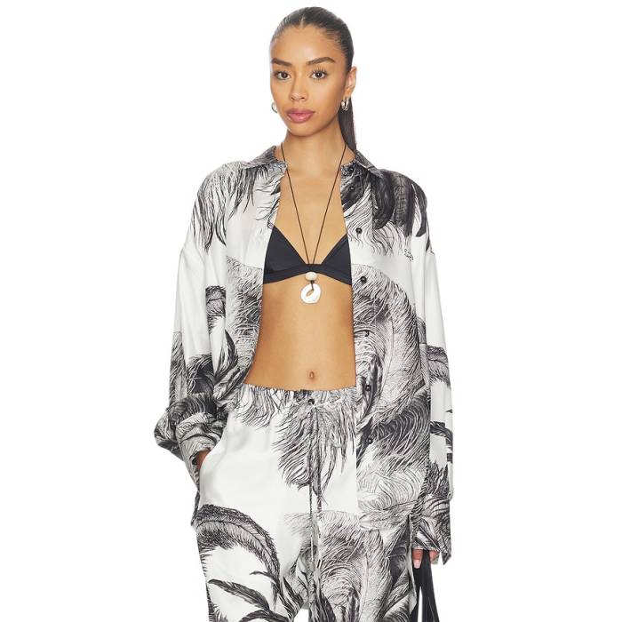 ジ・アティコ The Attico 【 Feather Print Shirt Women White \u0026Amp; Black 】 レディース 白いこと 白いこと 黒いこと 黒いこと