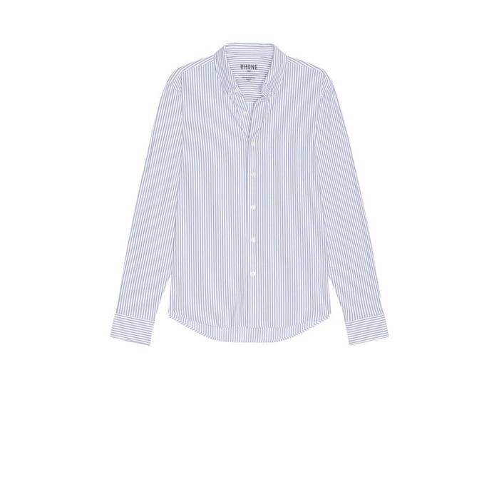 貸し付け金 Rhone 【 Slim Commuter Shirt Men Dark Blue Wide Stripe 】 slim か細い メンズ 青み 青色 Stripe 縞模様