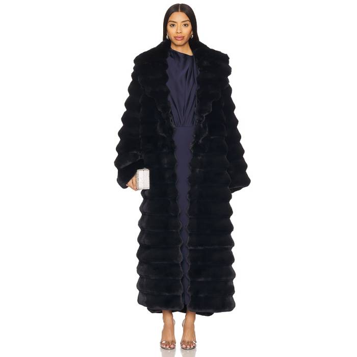 Adrienne Landau 【 X Revolve The Chinchilla Full Length Coat Women In The Navy 】 レディース 紺色 米国海軍 レディースファッション-コート・ジャケット