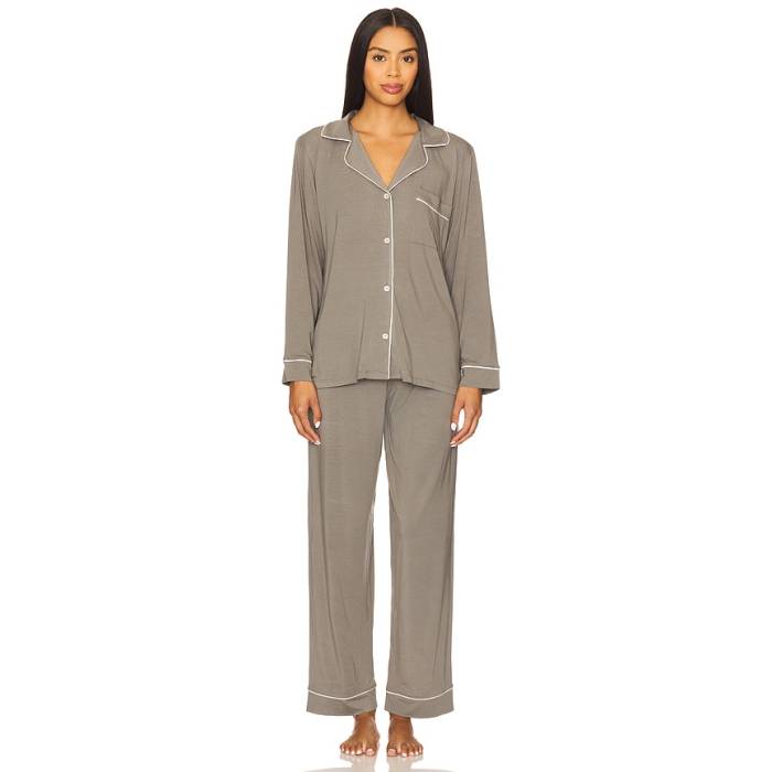 エバージェイ Eberjey 【 Gisele Long Pj Set Women Smokey Olive \u0026Amp; Ivory 】 レディース olive オリーブ 象牙色
