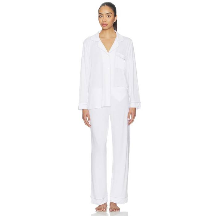 エバージェイ Eberjey 【 Gisele Long Pj Set Women White \u0026Amp; Ice Blue 】 レディース 白いこと 白いこと 青碧 青碧