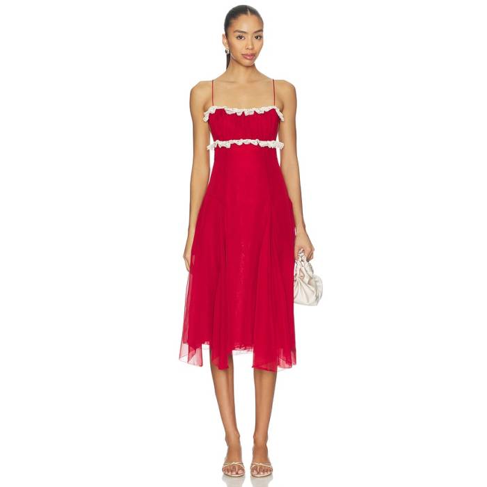 For Love \u0026 Lemons 【 Charlotte Midi Dress Women Red 】 シャーロット お召しもの レディース Red 赤・赤いこと