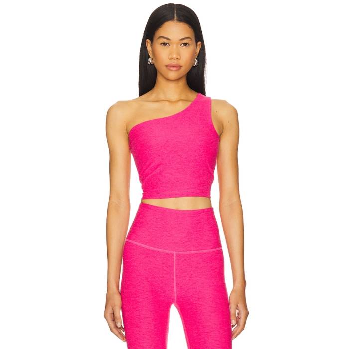 ビヨンドヨガ Beyond Yoga 【 Spacedye The Bold Shoulder Cropped Tank Women Vivid Pink Heather 】 貯蔵タンクいの一番 レディース pink サクラ色 heather ギョリュウモドキ