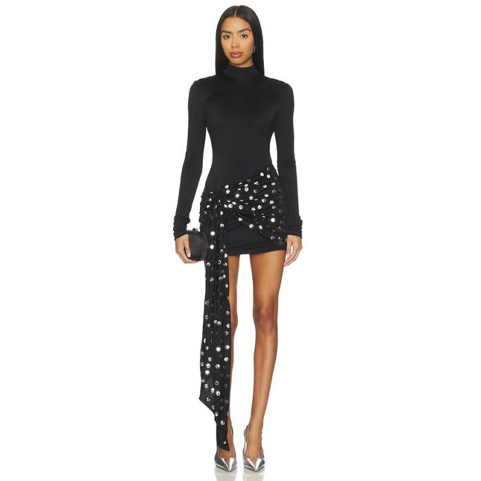 David Koma 【 Polka Dot Overlay Detail Mini Dress Women Black \u0026Amp; Silver 】 御召しもの レディース 黒いこと 黒いこと Silver しろがね色・しろがね色