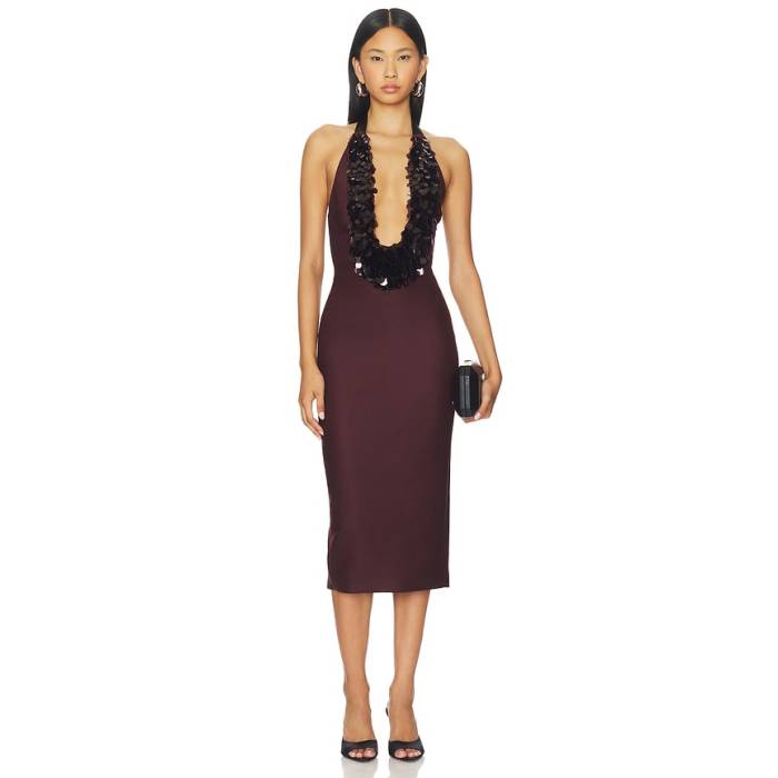 David Koma 【 Payette Embroidered Neckline Halter Dress Women Burgundy 】 御召しもの レディース ブドウ酒色・バーガンディー