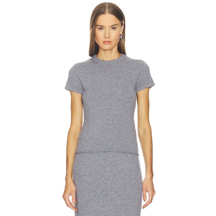 Srg 【 Mattie Knit T-Shirt Women Grey 】 編み物 ティーシャツ レディース 薄墨色 薄墨色 トップス-Tシャツ・カットソー