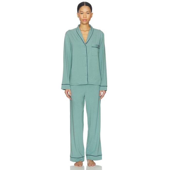 Lunya 【 Slumberknit Button Down Pant Set Women Musing Moss \u0026Amp; Nocturnal Slate 】 落ちこむ ズボン下 レディース