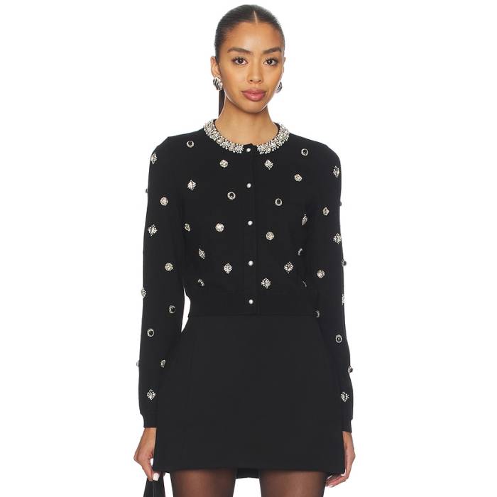 アリスアンドオリビア Alice + Olivia 【 Dollie Embellished Cardigan Women Black 】 ジレー レディース 黒いこと 黒いこと