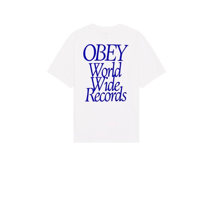 オベイ Obey 【 Worldwide Records Tee Men Vintage White 】 ティーシャツ メンズ vintage ビンテージ・ヴィンテージ 白いこと 白いこと