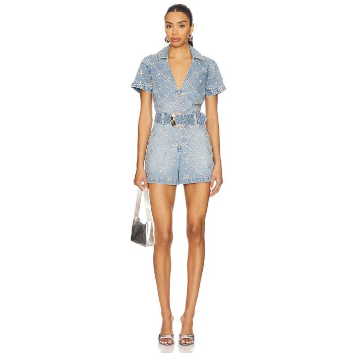 ショウミーユアムームー Show Me Your Mumu 【 Dolly Romper Women Jeweled Indigo 】 ロンパース レディース 藍色・インディゴ