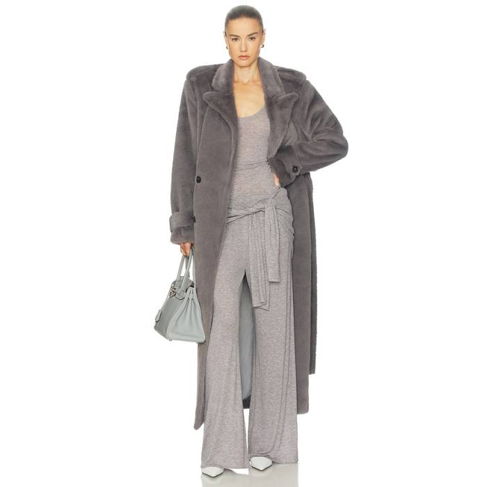 Helsa 【 Faux Fur Long Trench Women Smoke 】 レディース