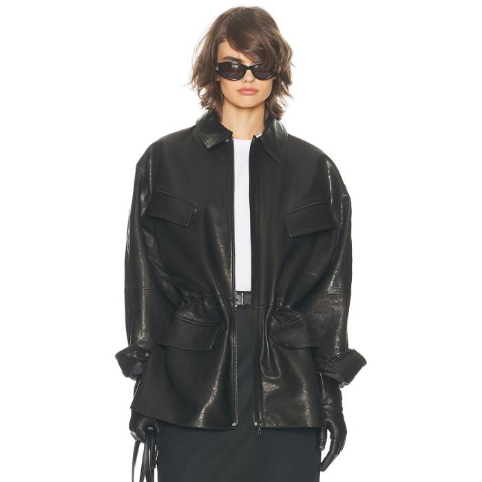 Helsa 【 The Peplum Leather Moto Jacket Women Black 】 なめし革 Jacket 上衣 レディース 黒いこと 黒いこと