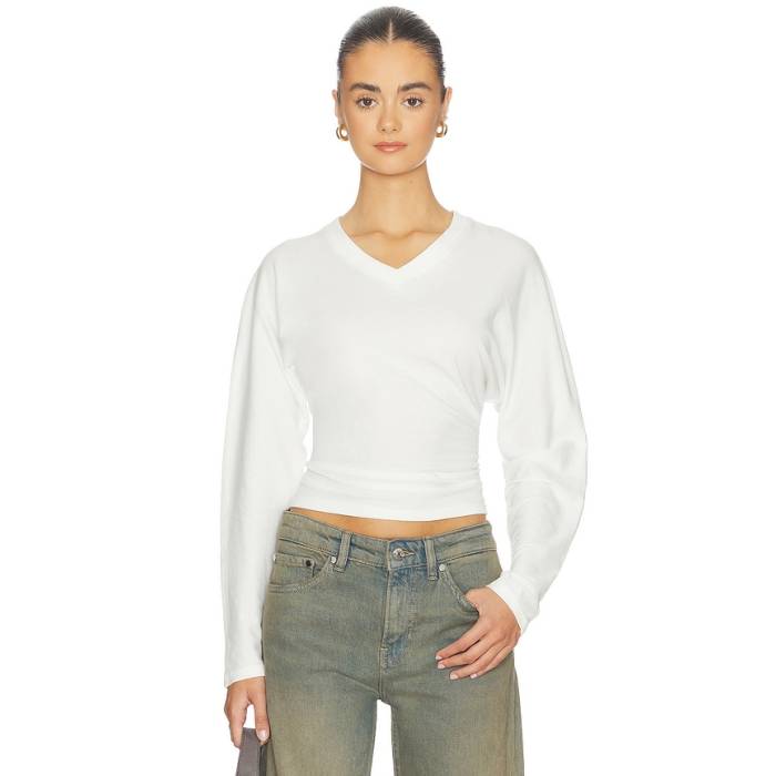 Eb Denim 【 Acacia V Neck Long Sleeve Top Women White 】 Sleeve 捩り レディース 白いこと 白いこと