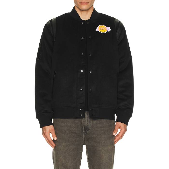 ミッチェル\u0026ネス Mitchell \u0026 Ness 【 Nba Lakers Walk The Tunnel Vintage Logo Varsity Jacket Men Black 】 Lakers レイカーズ ウォーク vintage ビンテージ・ヴィンテージ ロゴタイプ Jacket 上衣 メンズ 黒いこと 黒いこと コート・ジャケット-メンズファッション
