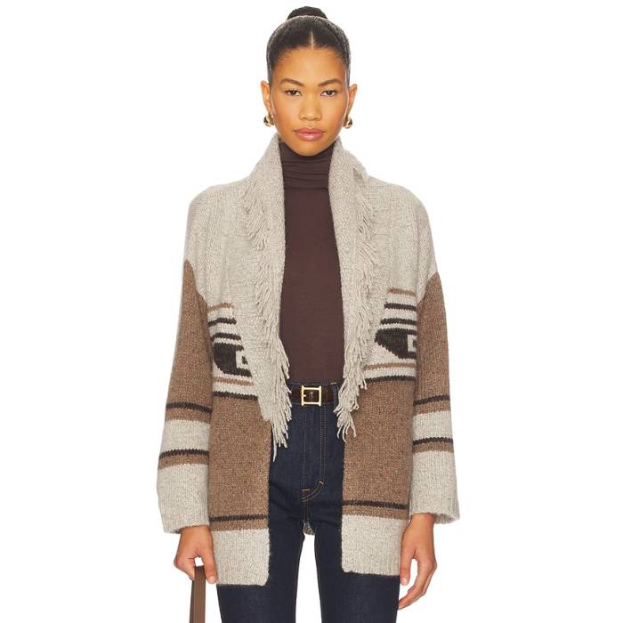 秋場カシミヤ Autumn Cashmere 【 Southwest Fringed Shawl Collar Throw Jacket Women Brownie Neutral Combo 】 Jacket 上衣 レディース