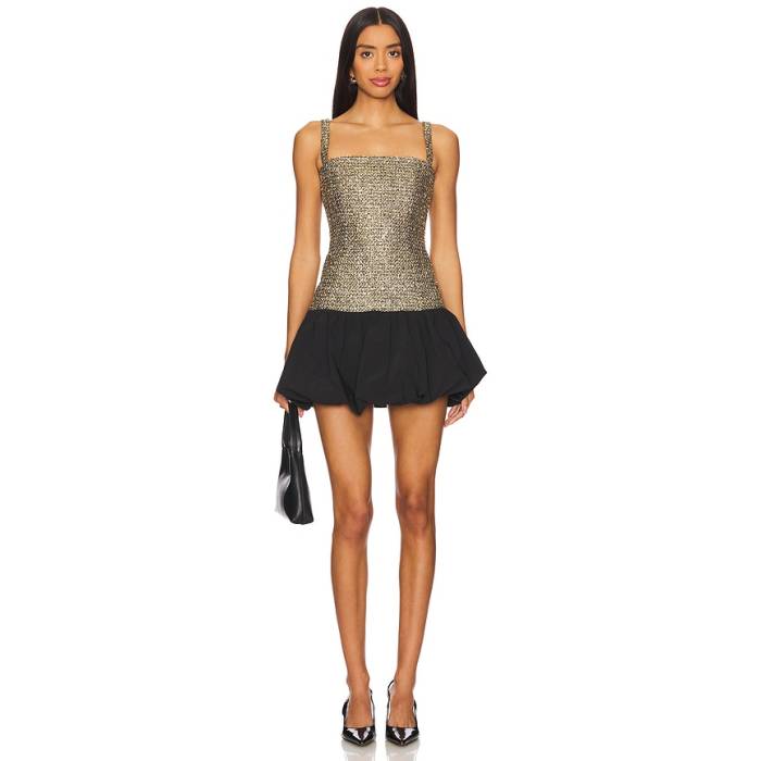 アマンダアプリチャード Amanda Uprichard 【 Bellona Dress Women Gold \u0026Amp; Black 】 御召しもの レディース ゴールド 黒いこと 黒いこと