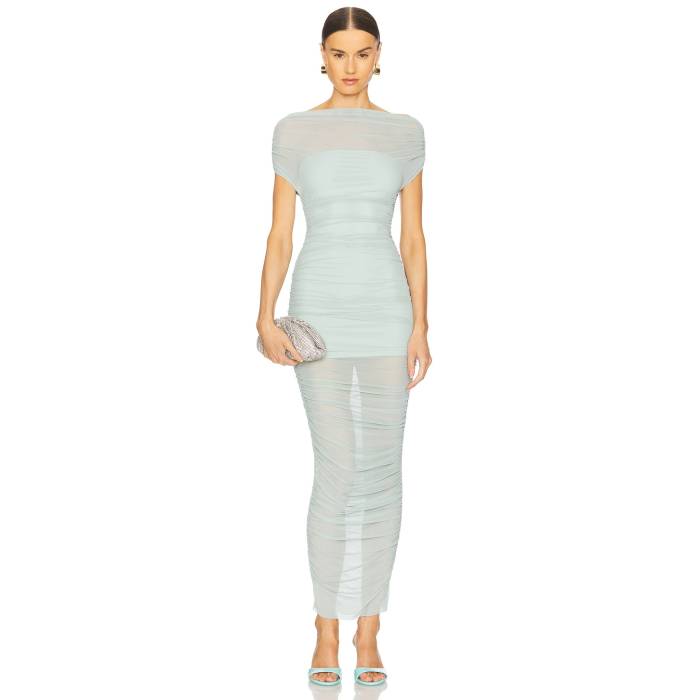 Ser.o.ya 【 Noel Off Shoulder Mesh Midi Dress Women Frosted Sea 】 お召しもの レディース