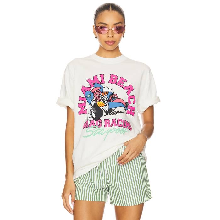 Stay Cool 【 Miami Beach Racing Tee Unisex Cream 】 マイアミ Tシャツ レディースファッション トップス Tシャツ カットソー ユニセックス クリーム
