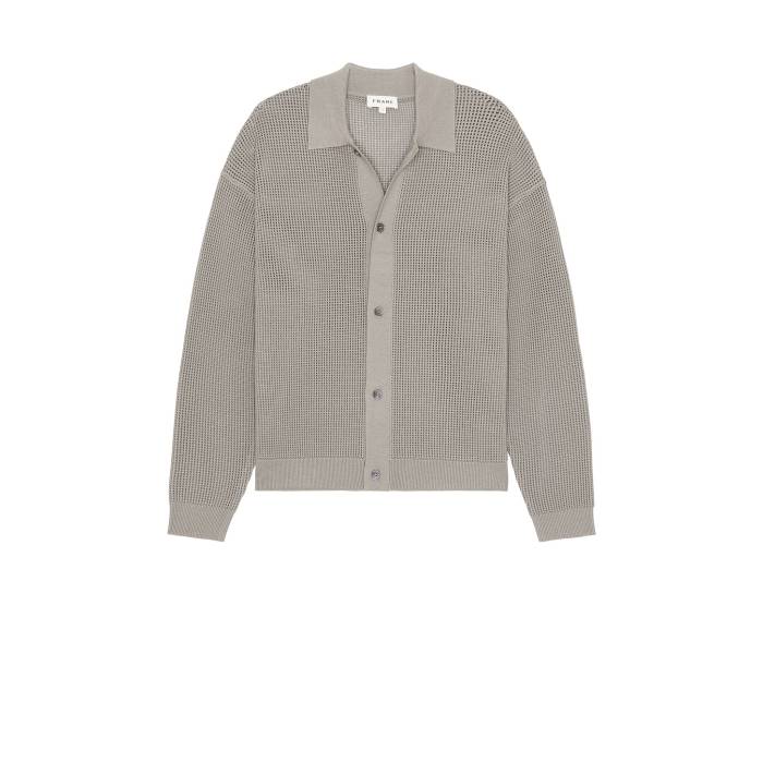ひな形 Frame 【 Open Knit Cardigan Men Cloud Grey 】 編み物 ジレー メンズ 薄墨色 薄墨色