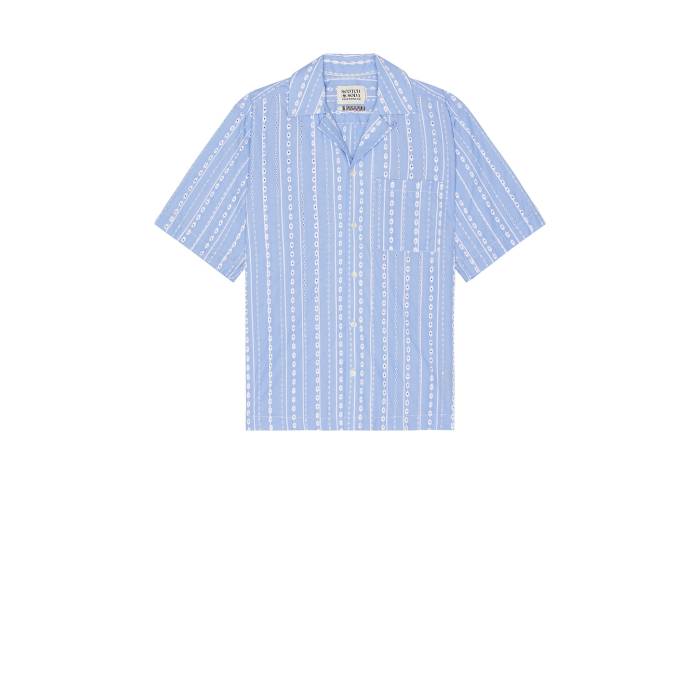 スコッチアンドソーダ Scotch \u0026 Soda 【 Striped Short Sleeve Shirt Men Sky Blue 】 Sleeve 捩り メンズ 天の原 青み 青色