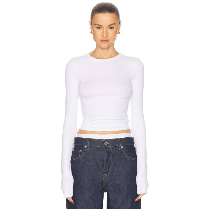 Grlfrnd 【 Crew Neck Extra Long Sleeve Tee Women White 】 クルー Sleeve スリーブ Tシャツ レディースファッション トップス その他 レディース 白色 ホワイト