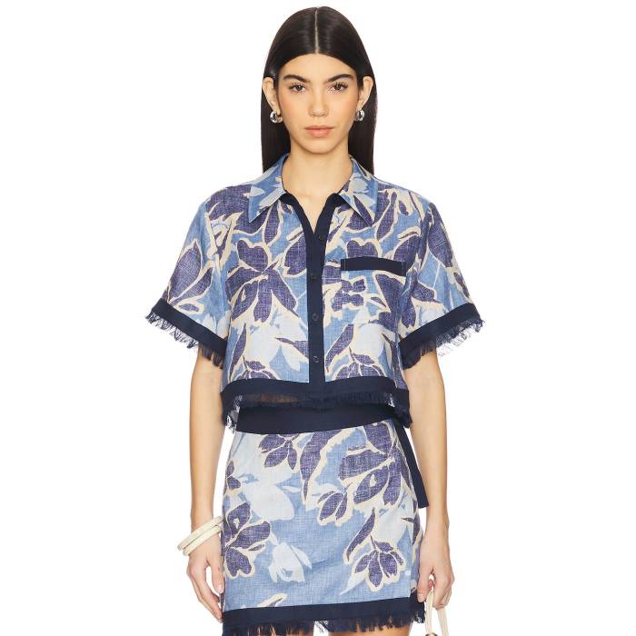 Simkhai 【 Short Sleeve Shirt Women Blue Hydrangea Floral 】 Sleeve スリーブ レディースファッション トップス タンクトップ レディース 青色 ブルー